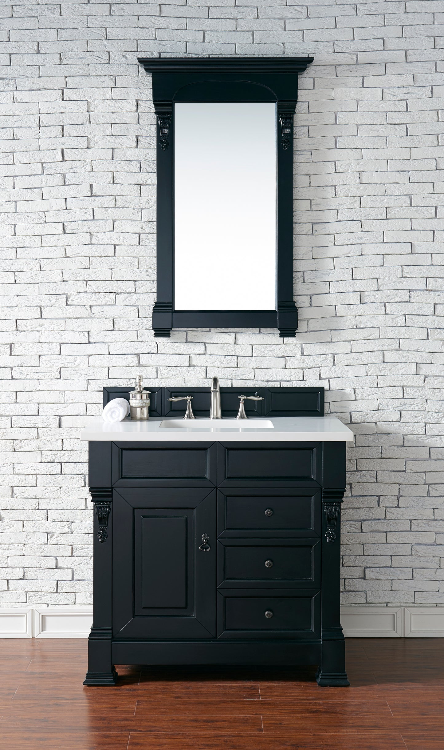 Brookfield 36" Single Vanity, Antique Black w/ 3 CM White Zeus Quartz Top