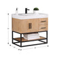 Bianco 36" Single Bathroom Vanity in Light Brown with Matte Black Support Base and White Composite Stone Countertop with Mirror