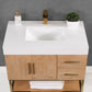 Bianco 36" Single Bathroom Vanity in Light Brown with Brushed Gold Support Base and White Composite Stone Countertop with Mirror