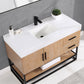 Bianco 48" Single Bathroom Vanity in Light Brown with Matte Black Support Base and White Composite Stone Countertop with Mirror