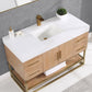 Bianco 48" Single Bathroom Vanity in Light Brown with Brushed Gold Support Base and White Composite Stone Countertop with Mirror