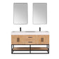 Bianco 60" Double Bathroom Vanity in Light Brown with Matte Black Support Base and White Composite Stone Countertop with Mirror