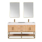 Bianco 60" Double Bathroom Vanity in Light Brown with Brushed Gold Support Base and White Composite Stone Countertop with Mirror