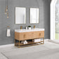 Bianco 60" Double Bathroom Vanity in Light Brown with Brushed Gold Support Base and White Composite Stone Countertop with Mirror