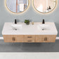 Corchia 72" Wall-mounted Double Bathroom Vanity in Light Brown with White Composite Stone Countertop without Mirror