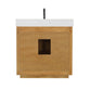 Perla 36" Single Bathroom Vanity in Natural Wood with Grain White Composite Stone Countertop with Mirror