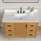Perla 48" Single Bathroom Vanity in Natural Wood with Grain White Composite Stone Countertop with Mirror