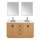 Perla 60" Double Bathroom Vanity in Natural Wood with Grain White Composite Stone Countertop with Mirror