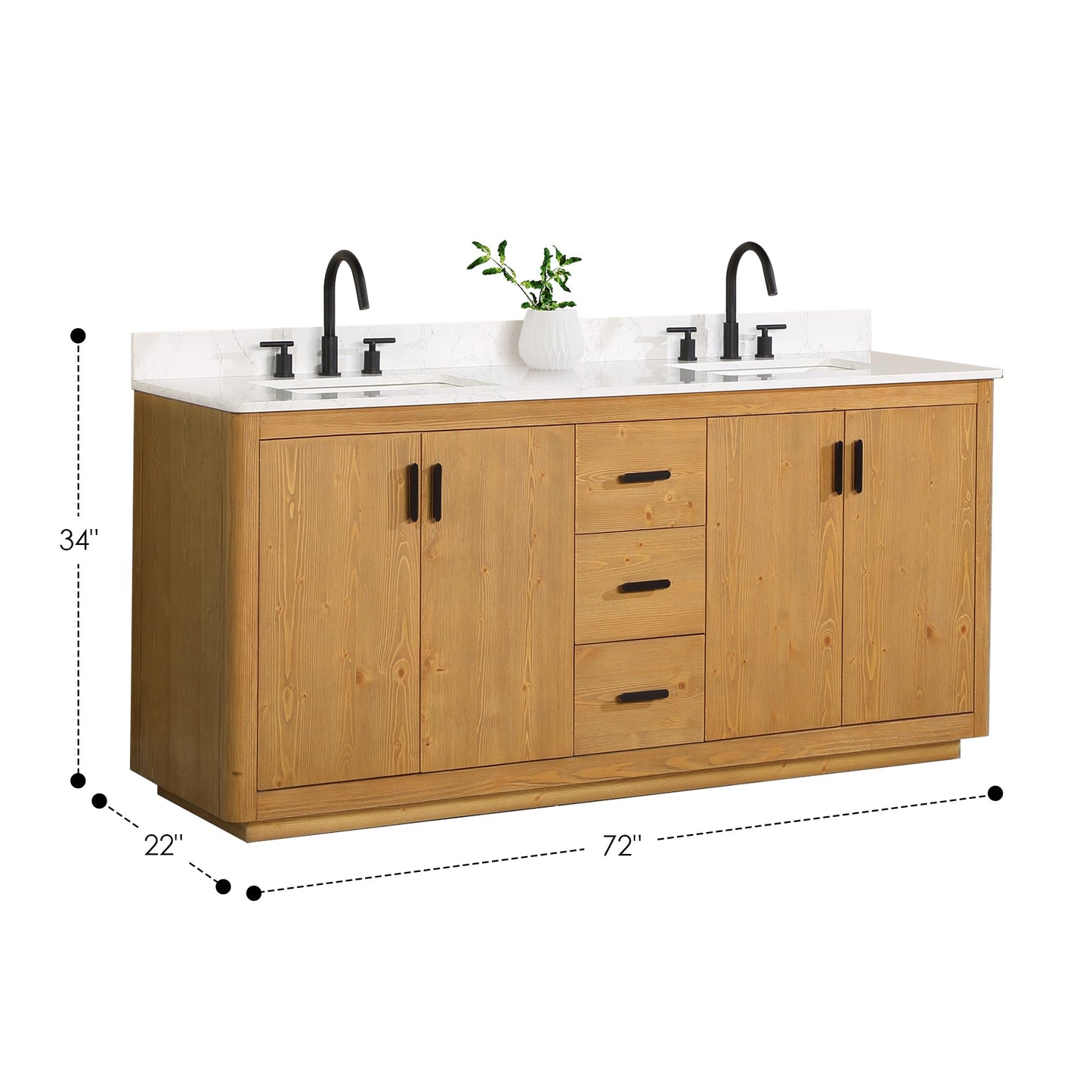 Perla 72" Double Bathroom Vanity in Natural Wood with Grain White Composite Stone Countertop without Mirror