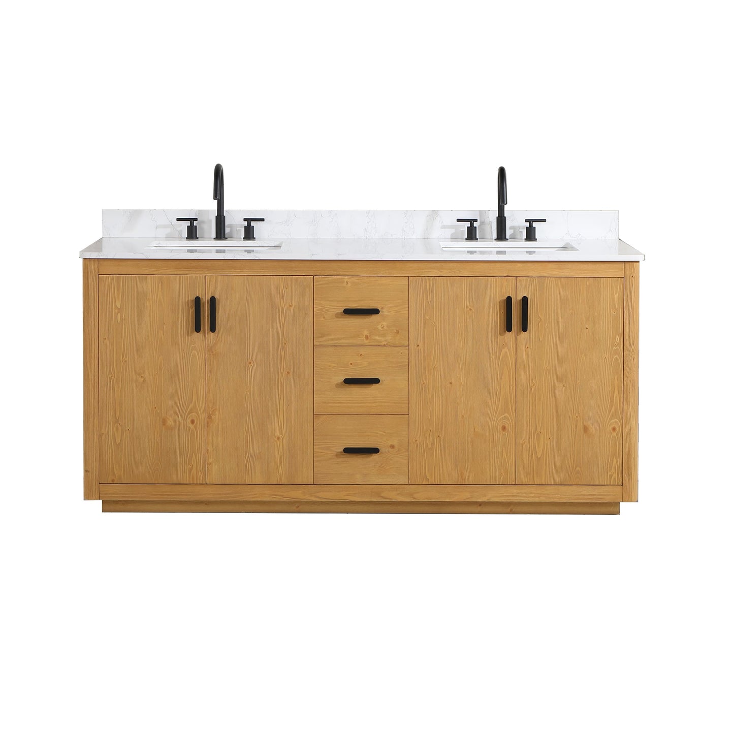 Perla 72" Double Bathroom Vanity in Natural Wood with Grain White Composite Stone Countertop without Mirror