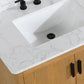 Perla 72" Double Bathroom Vanity in Natural Wood with Grain White Composite Stone Countertop with Mirror