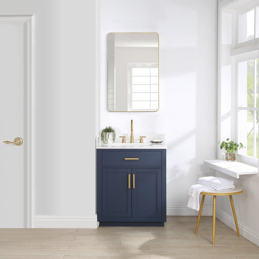 Gavino 30" Single Bathroom Vanity in Royal Blue with Grain White Composite Stone Countertop without Mirror