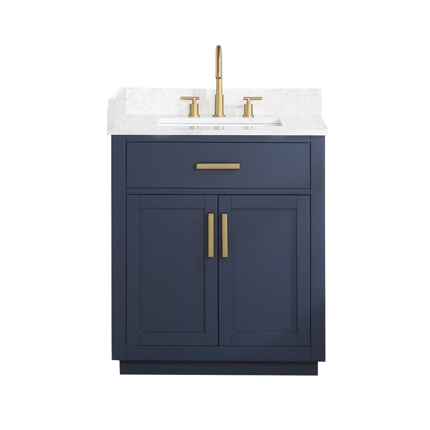 Gavino 30" Single Bathroom Vanity in Royal Blue with Grain White Composite Stone Countertop without Mirror