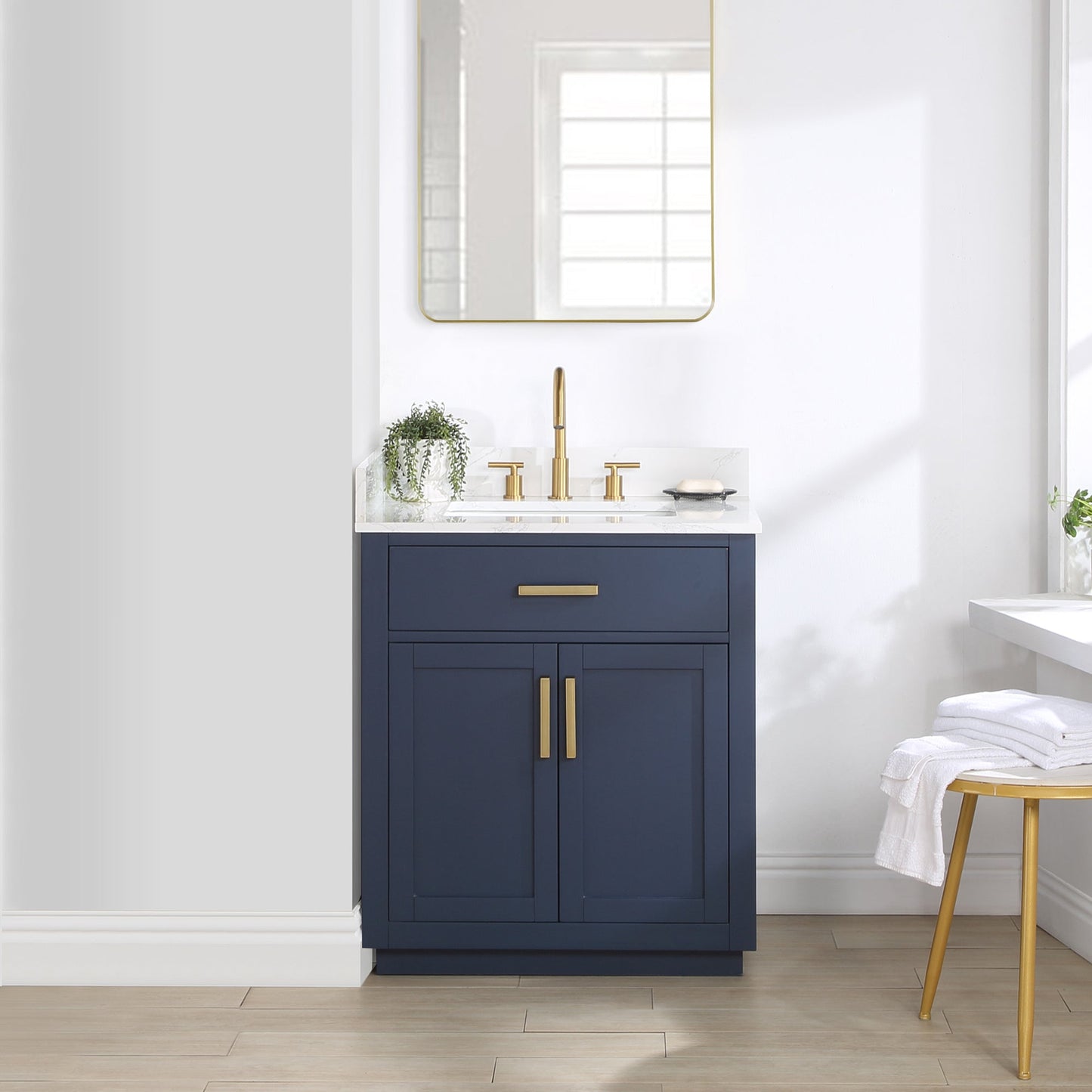 Gavino 30" Single Bathroom Vanity in Royal Blue with Grain White Composite Stone Countertop without Mirror