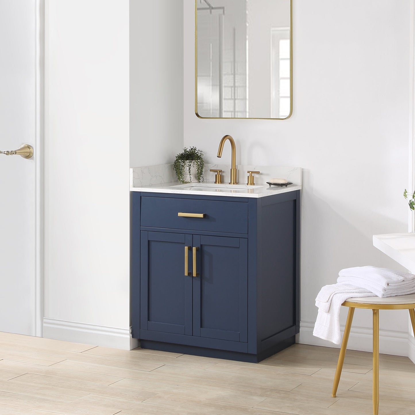 Gavino 30" Single Bathroom Vanity in Royal Blue with Grain White Composite Stone Countertop without Mirror