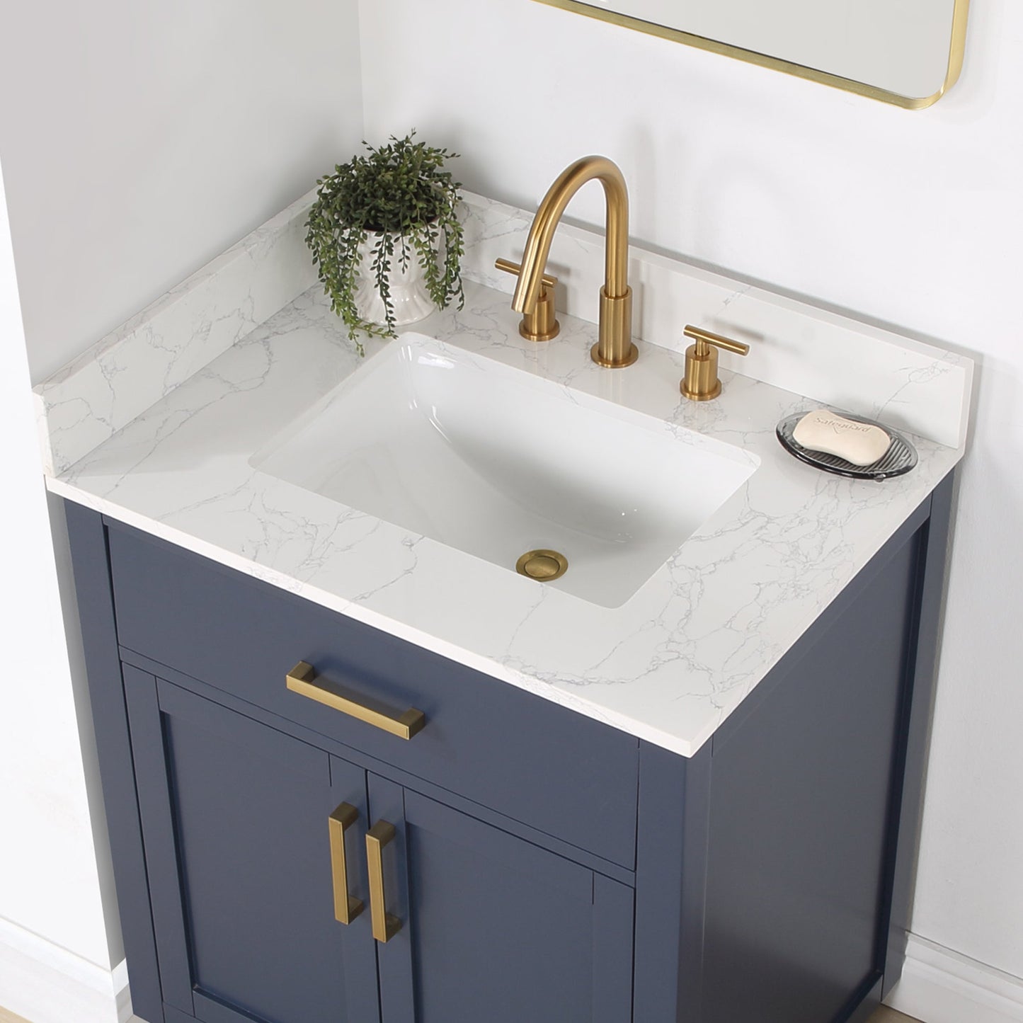 Gavino 30" Single Bathroom Vanity in Royal Blue with Grain White Composite Stone Countertop without Mirror