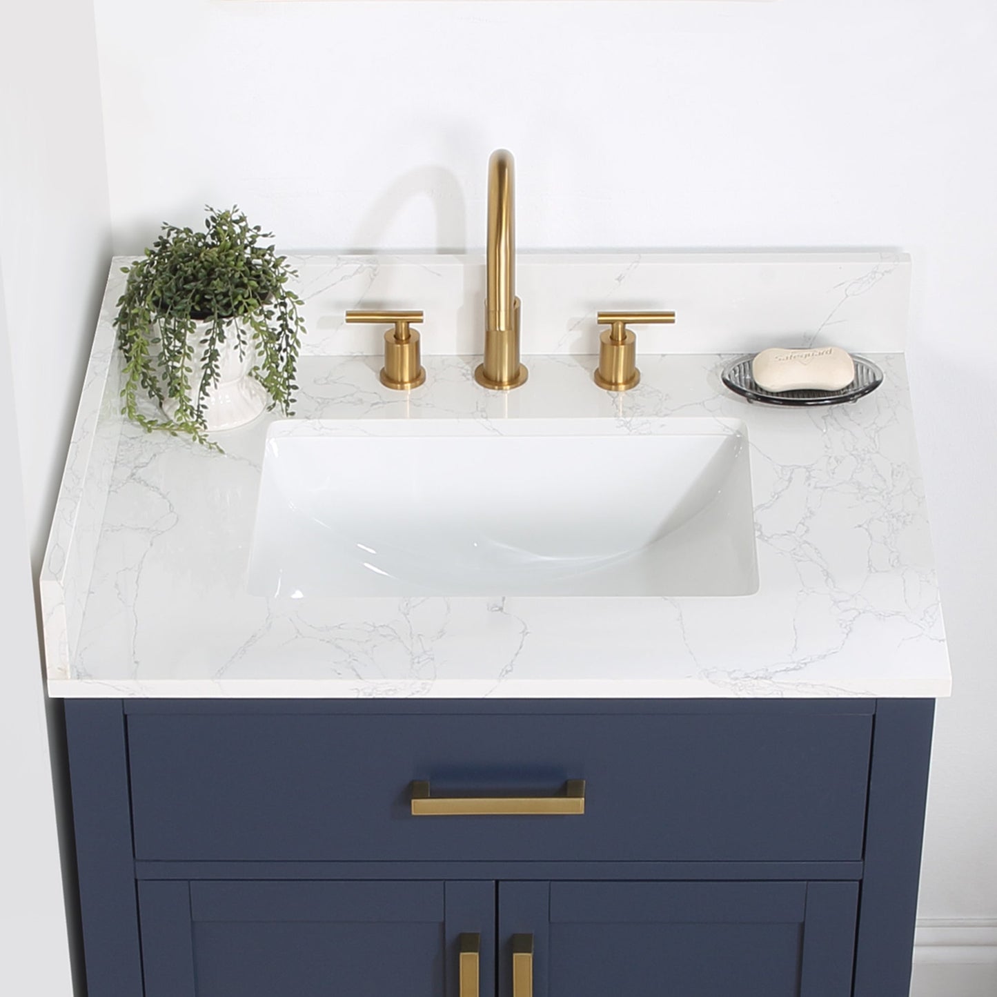 Gavino 30" Single Bathroom Vanity in Royal Blue with Grain White Composite Stone Countertop without Mirror