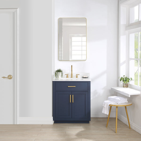 Gavino 30 Single Bathroom Vanity in Royal Blue with Grain White Composite Stone Countertop with Mirror