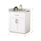 Gavino 30" Single Bathroom Vanity in White with Grain White Composite Stone Countertop without Mirror