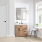 Gavino 36" Single Bathroom Vanity in Light Brown with Grain White Composite Stone Countertop with Mirror
