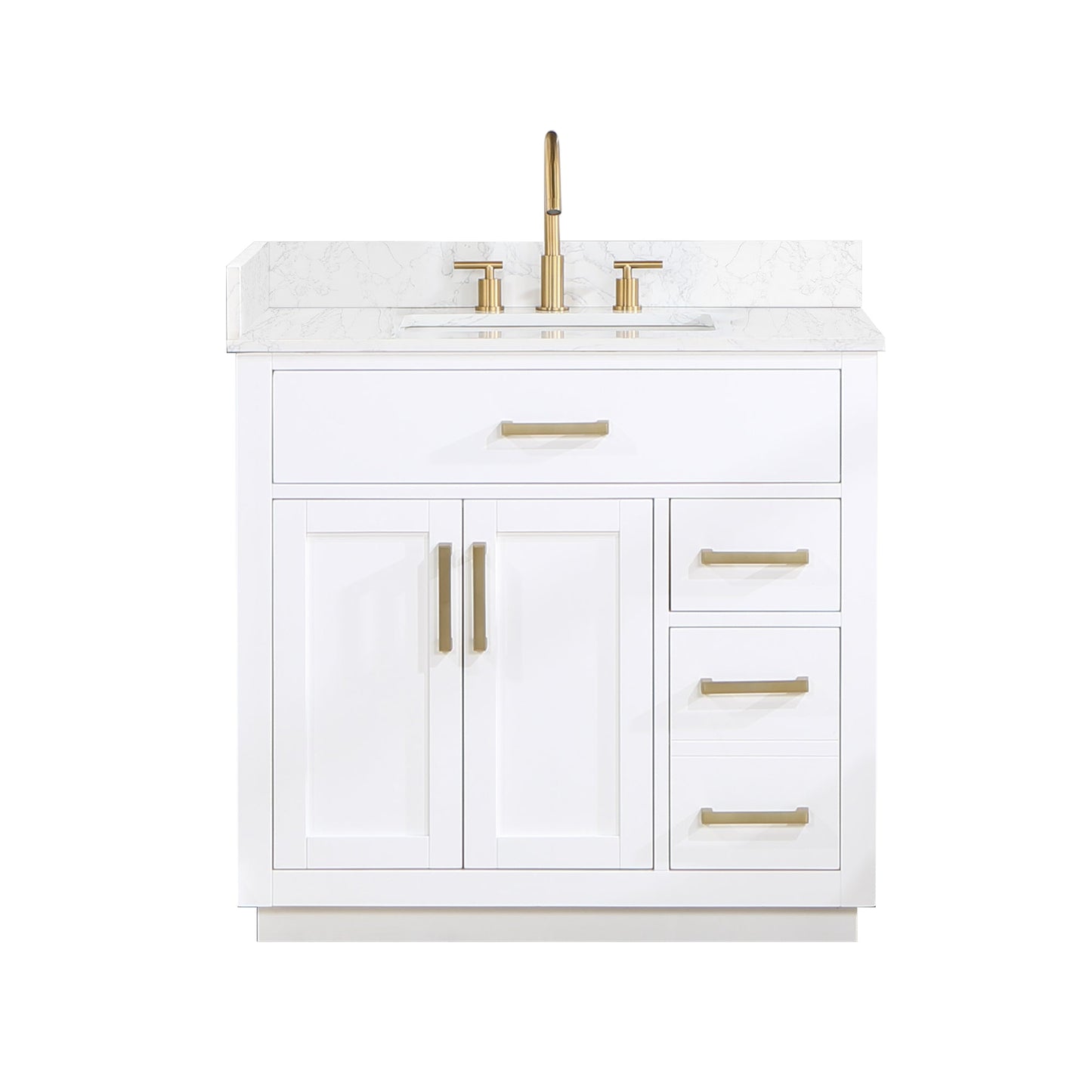 Gavino 36" Single Bathroom Vanity in White with Grain White Composite Stone Countertop without Mirror