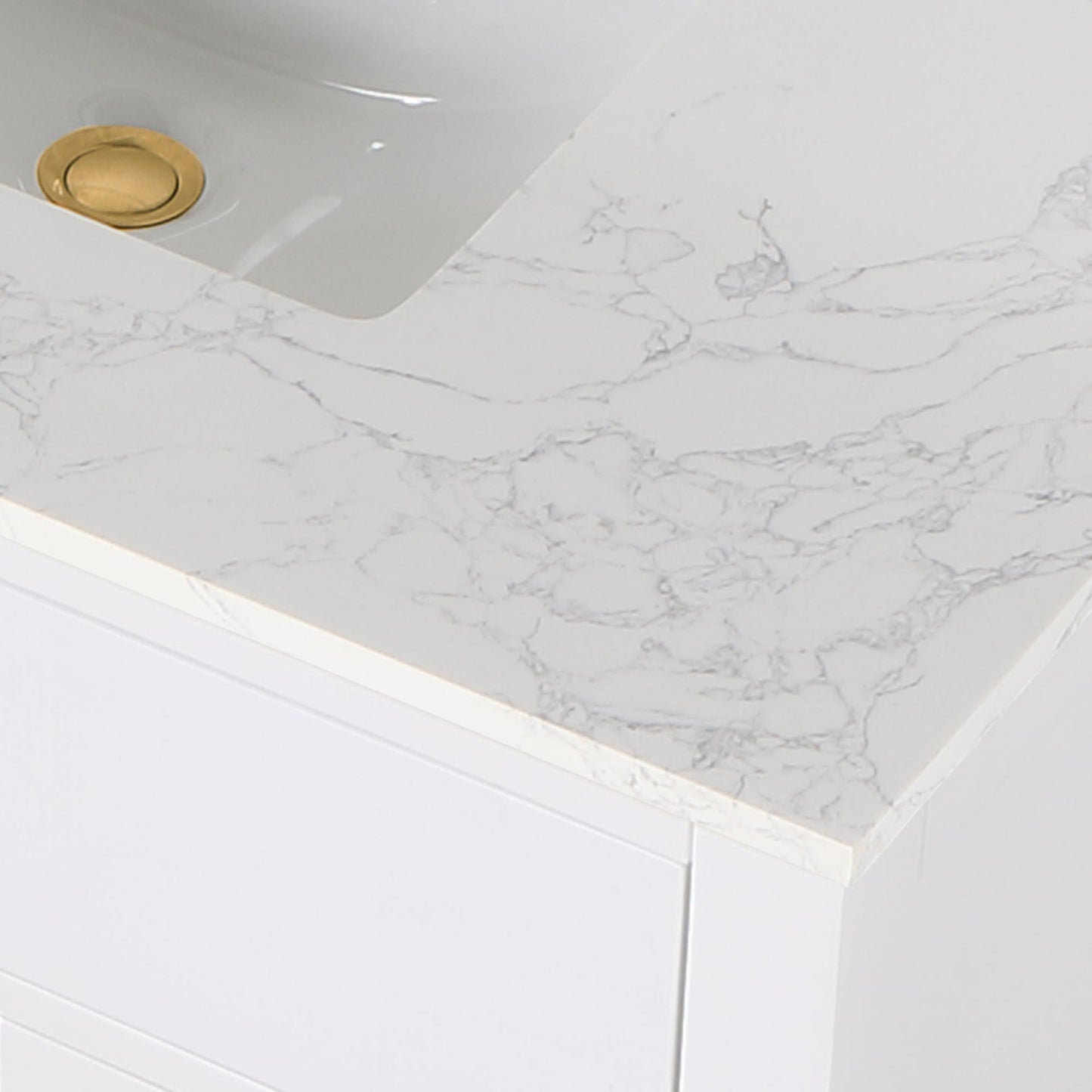 Gavino 36" Single Bathroom Vanity in White with Grain White Composite Stone Countertop without Mirror