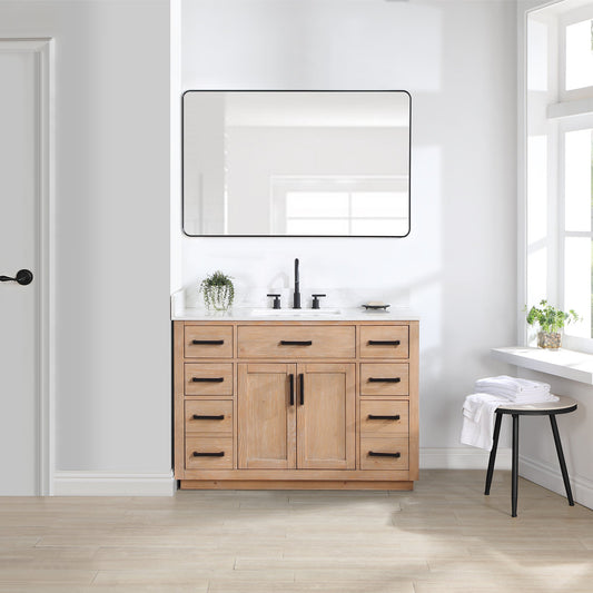 Gavino 48" Single Bathroom Vanity in Light Brown with Grain White Composite Stone Countertop without Mirror