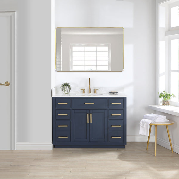 Gavino 48 Single Bathroom Vanity in Royal Blue with Grain White Composite Stone Countertop without Mirror
