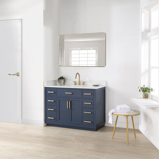Gavino 48" Single Bathroom Vanity in Royal Blue with Grain White Composite Stone Countertop without Mirror