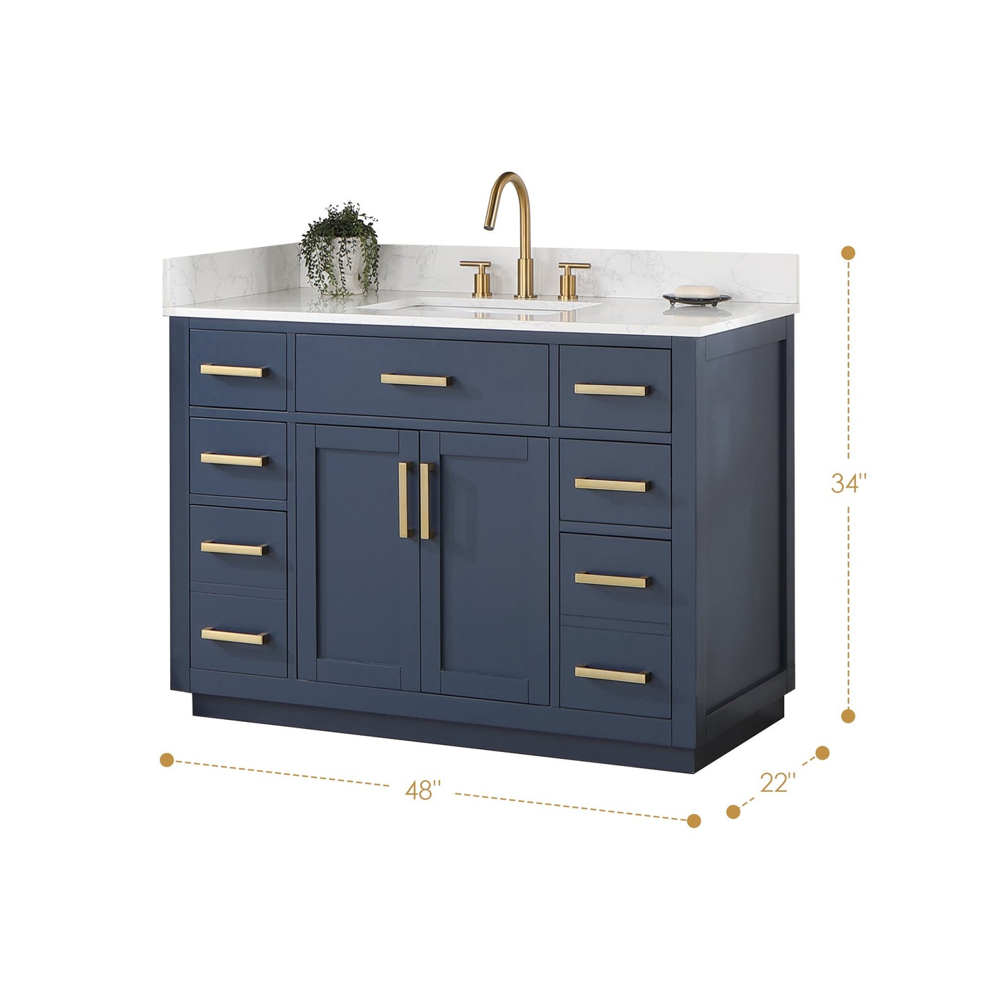 Gavino 48" Single Bathroom Vanity in Royal Blue with Grain White Composite Stone Countertop without Mirror