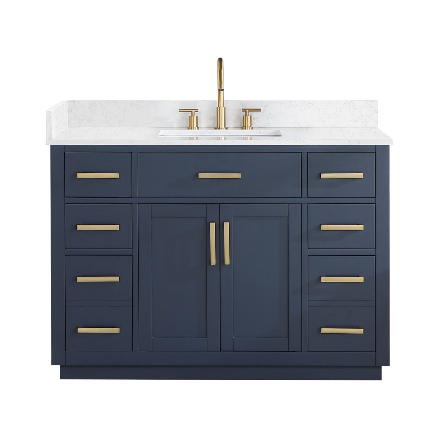 Gavino 48" Single Bathroom Vanity in Royal Blue with Grain White Composite Stone Countertop without Mirror