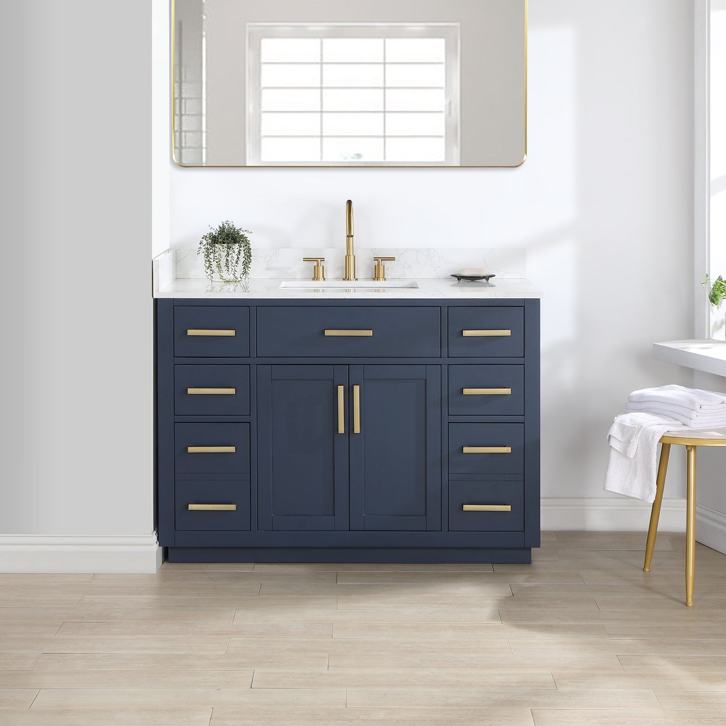 Gavino 48" Single Bathroom Vanity in Royal Blue with Grain White Composite Stone Countertop without Mirror