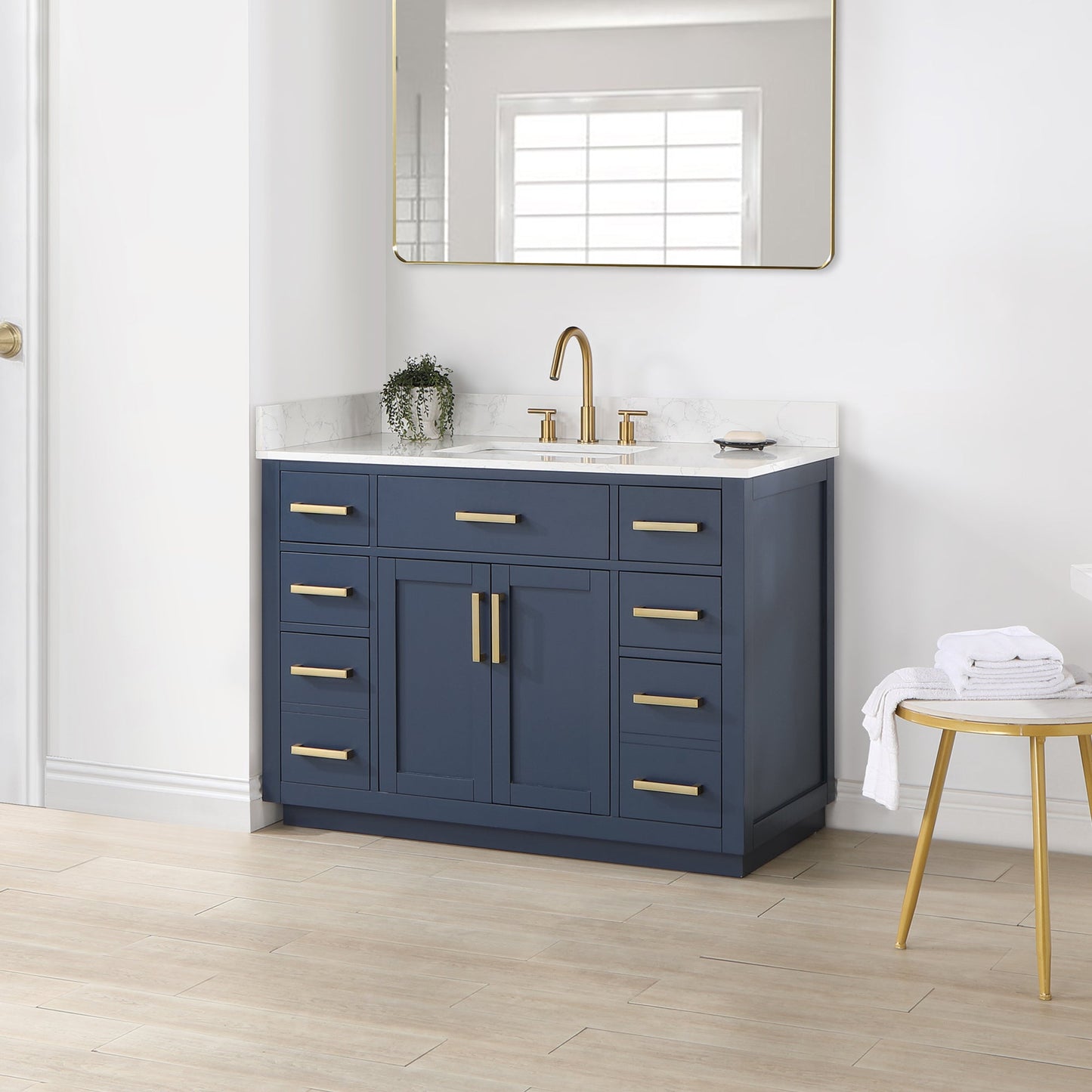 Gavino 48" Single Bathroom Vanity in Royal Blue with Grain White Composite Stone Countertop without Mirror