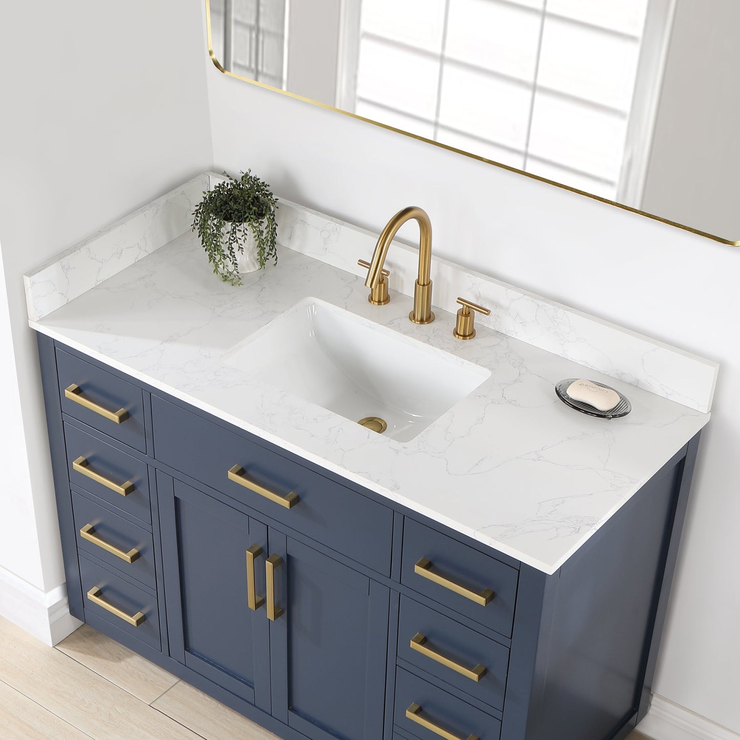 Gavino 48" Single Bathroom Vanity in Royal Blue with Grain White Composite Stone Countertop without Mirror