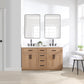 Gavino 60" Double Bathroom Vanity in Light Brown with Grain White Composite Stone Countertop with Mirror