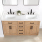 Gavino 60" Double Bathroom Vanity in Light Brown with Grain White Composite Stone Countertop with Mirror