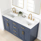 Gavino 60" Double Bathroom Vanity in Royal Blue with Grain White Composite Stone Countertop with Mirror