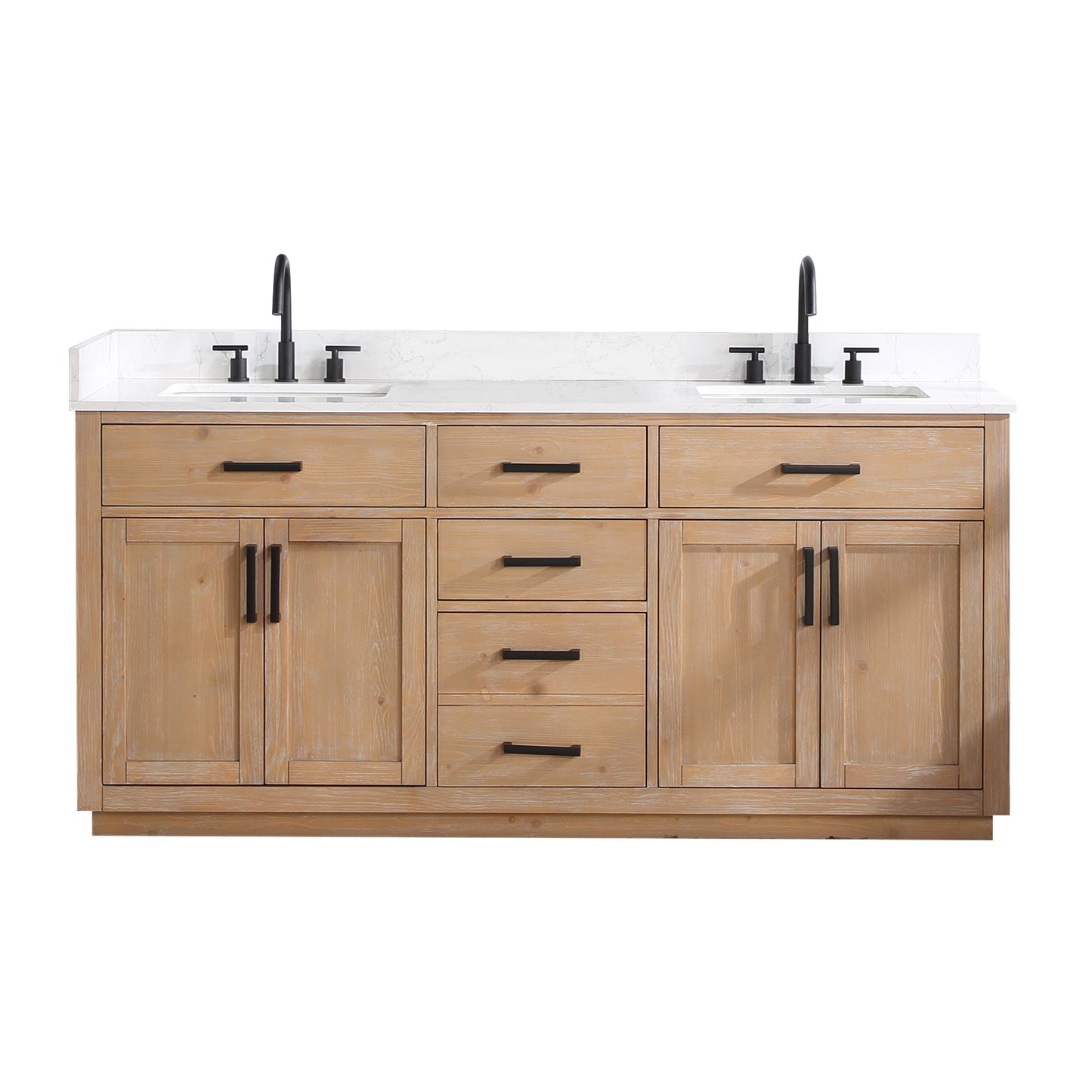 Gavino 72" Double Bathroom Vanity in Light Brown with Grain White Composite Stone Countertop without Mirror