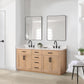 Gavino 72" Double Bathroom Vanity in Light Brown with Grain White Composite Stone Countertop with Mirror