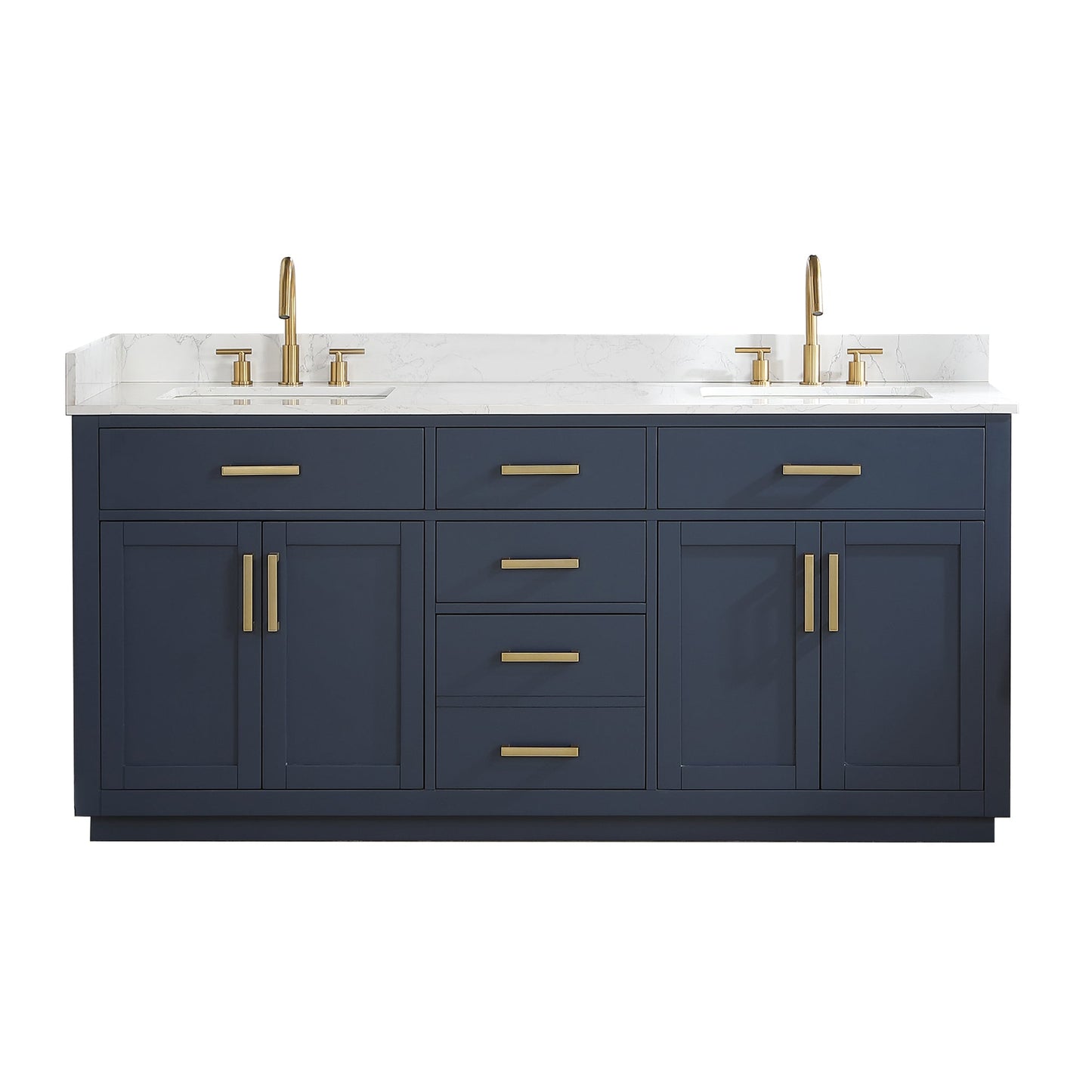 Gavino 72" Double Bathroom Vanity in Royal Blue with Grain White Composite Stone Countertop without Mirror
