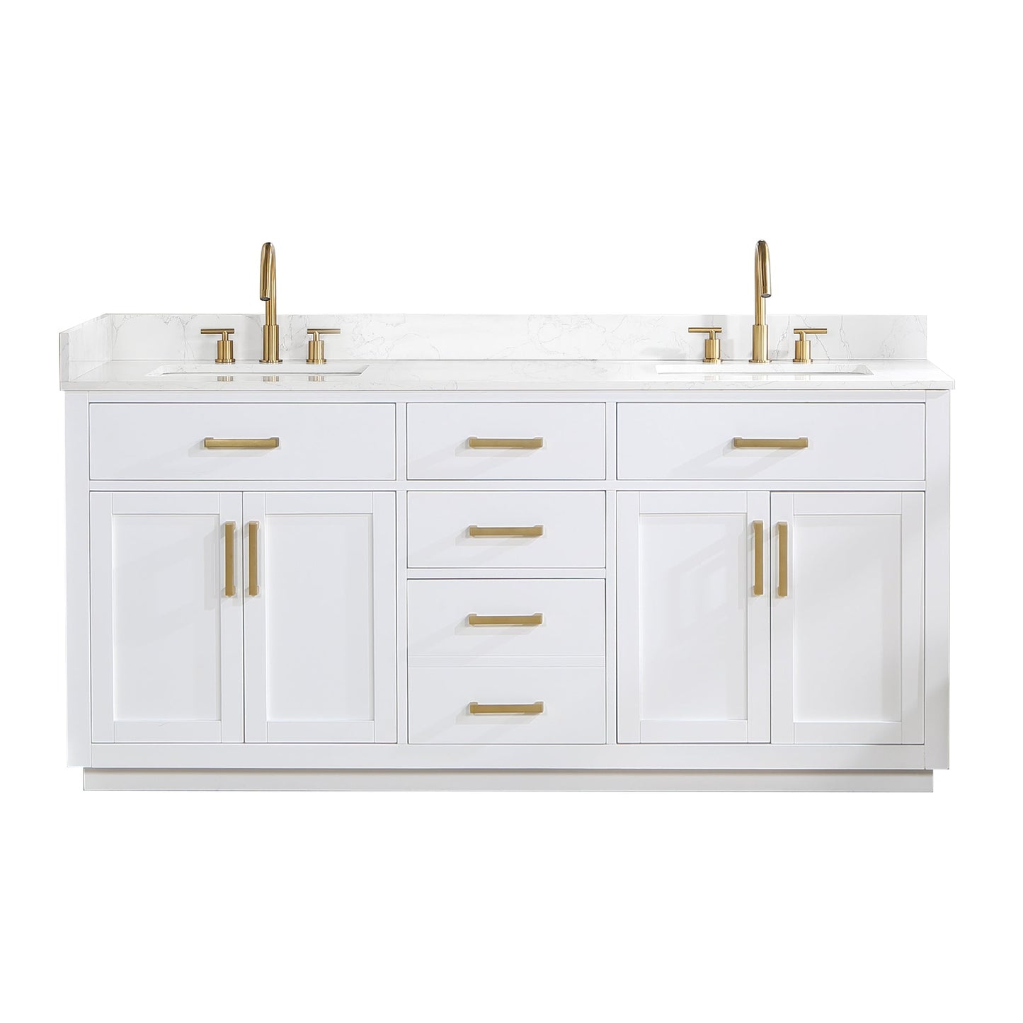 Gavino 72" Double Bathroom Vanity in White with Grain White Composite Stone Countertop without Mirror