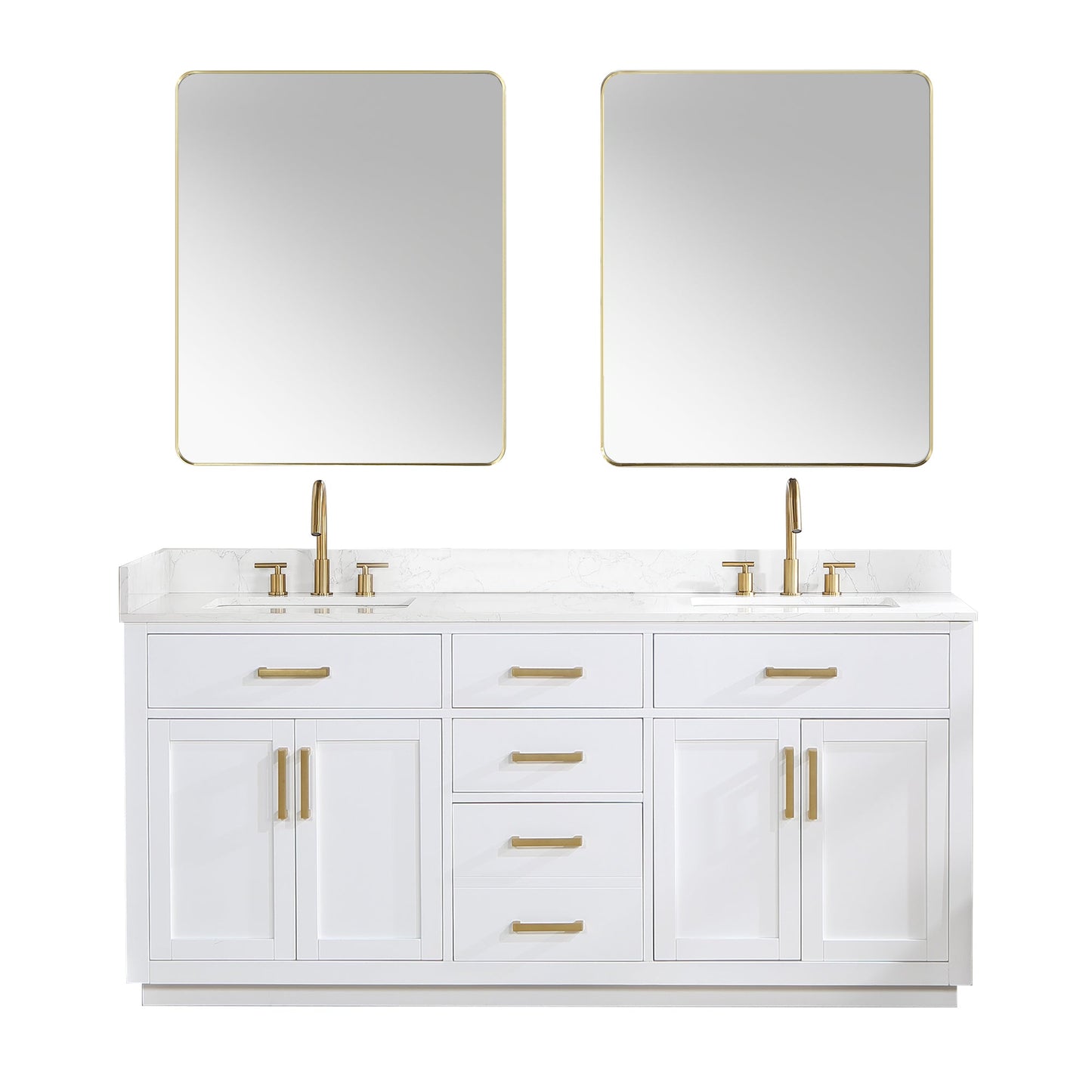 Gavino 72" Double Bathroom Vanity in White with Grain White Composite Stone Countertop with Mirror