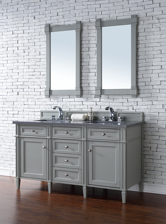 Brittany 60" Double Vanity, Urban Gray w/ 3 CM Charcoal Soapstone Quartz Top