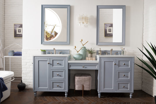 Copper Cove Encore 86" Double Vanity Set, Silver Gray w/ 3 CM White Zeus Quartz Top