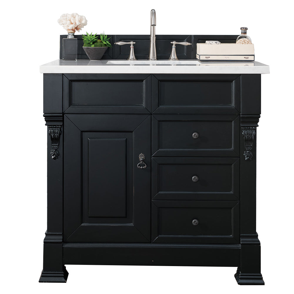 Brookfield 36" Single Vanity, Antique Black w/ 3 CM Arctic Fall Solid Surface Top