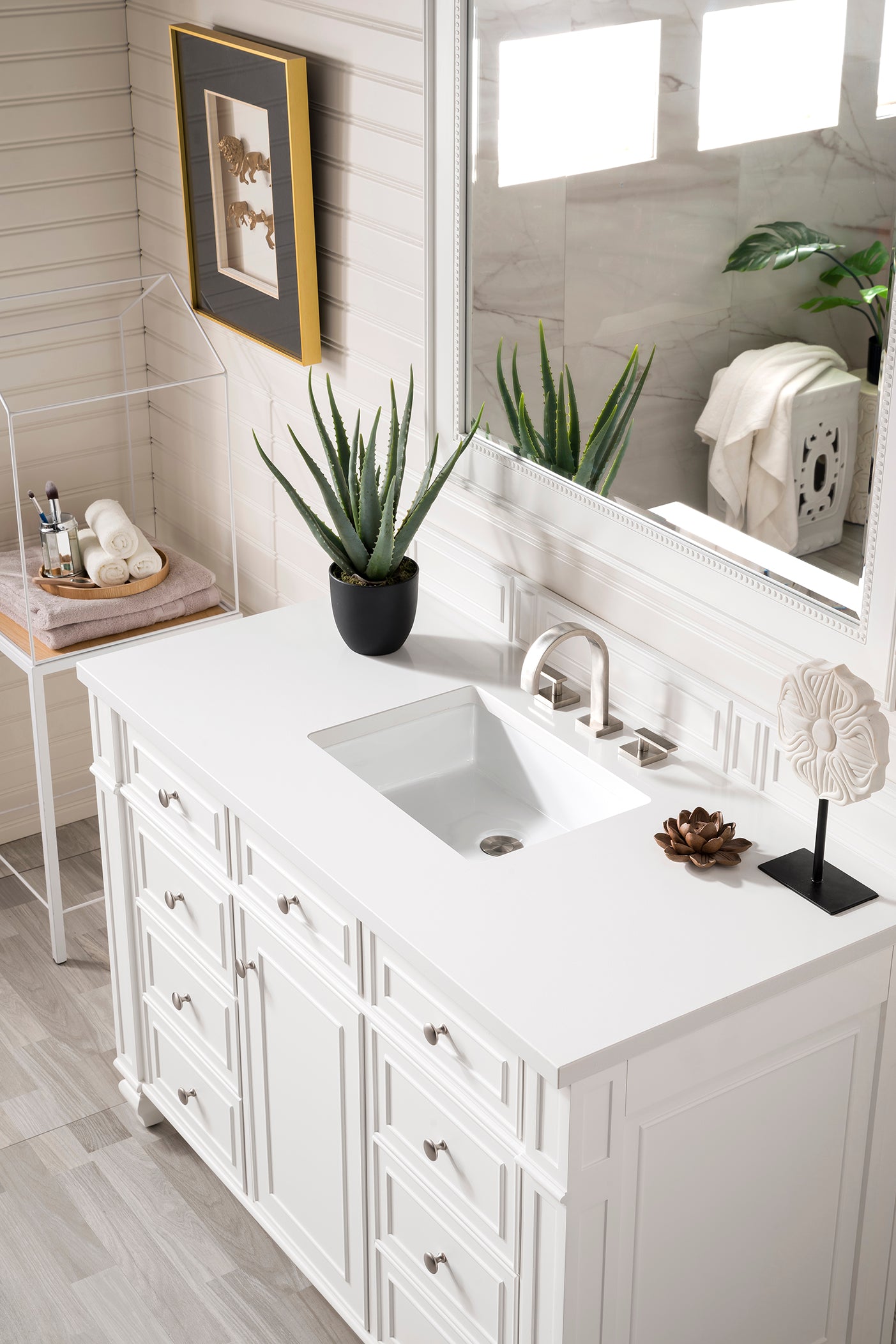 Bristol 48" Single Vanity, Bright White w/ 3 CM White Zeus Quartz Top