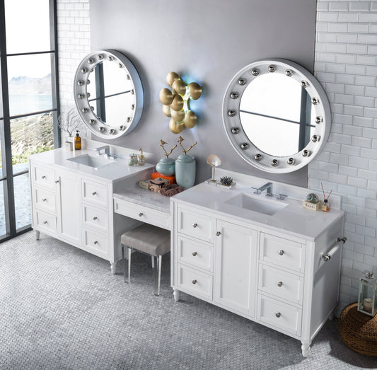 Copper Cove Encore 122" Double Vanity Set, Bright White w/ 3 CM White Zeus Quartz Top