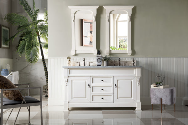 Brookfield 60 Double Vanity, Bright White w/ 3 CM Carrara Marble Top