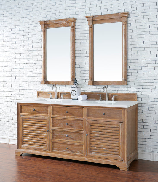 Savannah 72" Double Vanity, Driftwood w/ 3 CM White Zeus Quartz Top