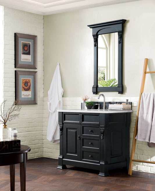 Brookfield 36" Single Vanity, Antique Black w/ 3 CM Arctic Fall Solid Surface Top